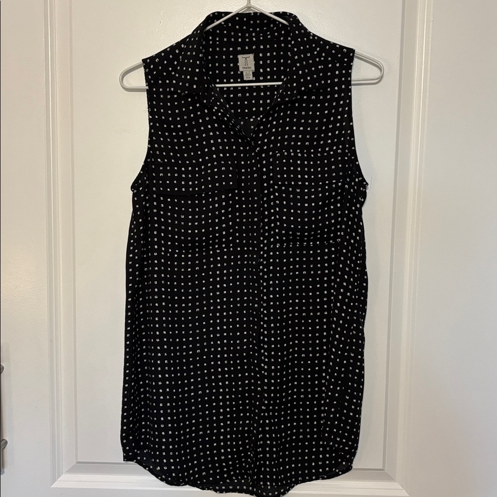 Tristan Black Button-Front Printed Sleeveless Shirt